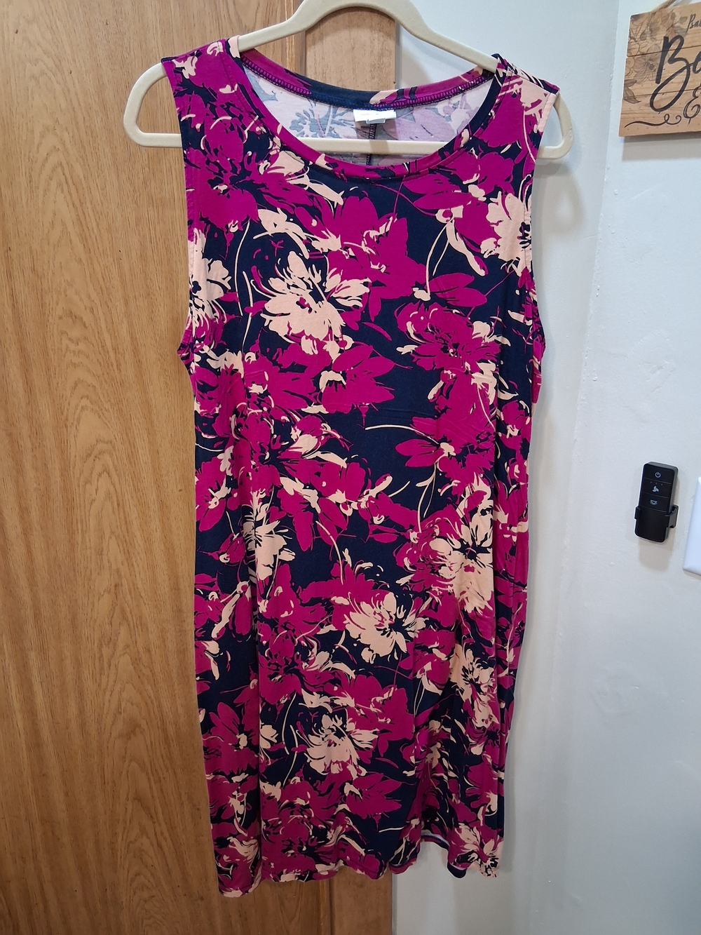 LuLaRoe Fuchsia Pink and Navy Floral Sleeveless Dress